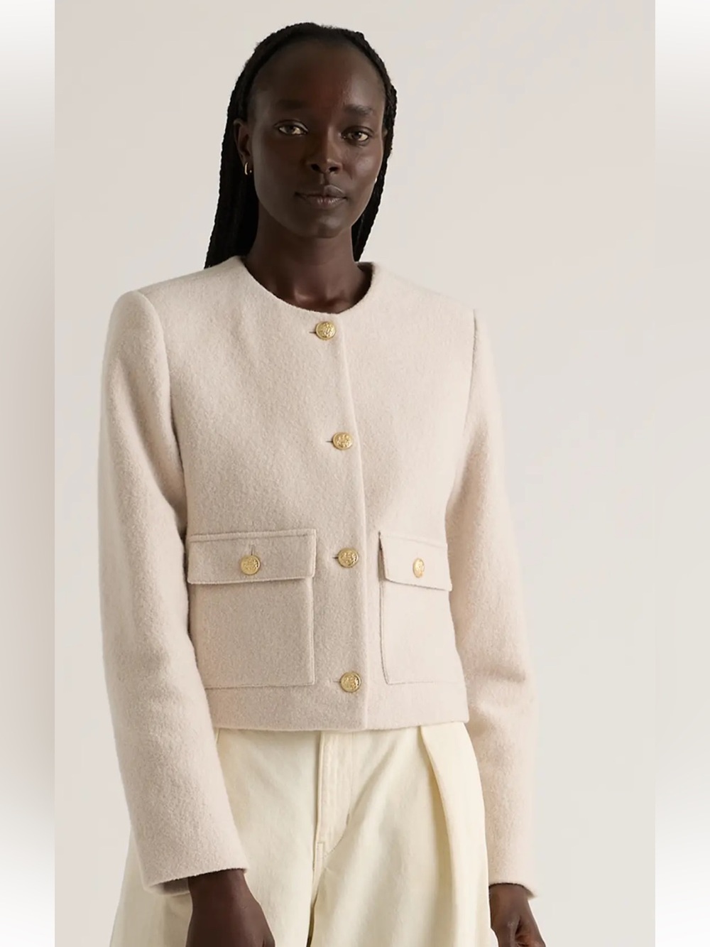 100% Merino Wool Collarless Cropped Jacket XS NWT